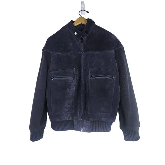 Vintage Outdoor Exchange Black 100% Leather Suede & Knit Bomber Jacket, Medium - Picture 1 of 12